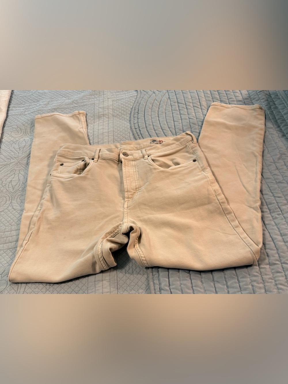 Faherty Men’s Ecru 5-Pocket Slim Straight Stretch Pants Size 31 Cream Jeans